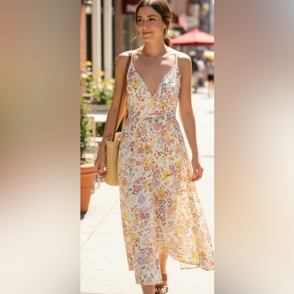 BB Dakota by Steve Madden Dress Womens Size M Cream‎ Flora Cottagecore Maxi